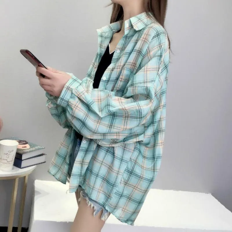 Plaid Shirt with Balloon Sleeves