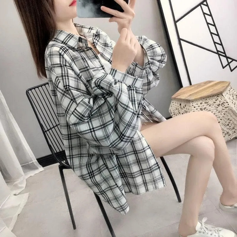 Plaid Shirt with Balloon Sleeves