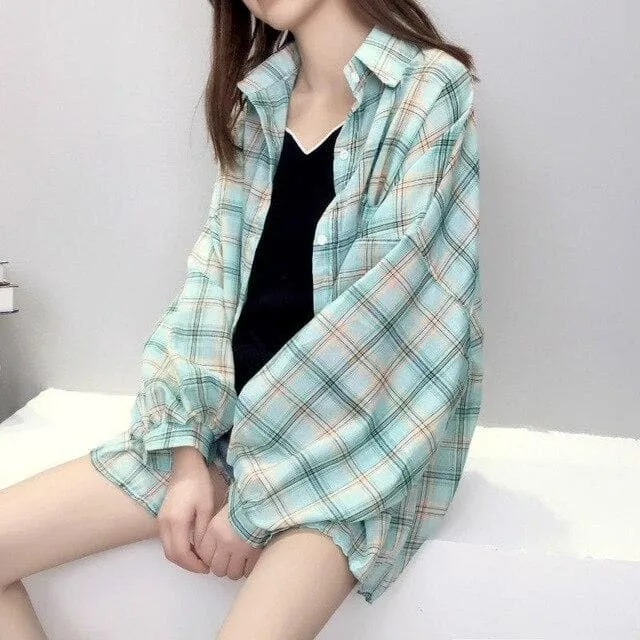 Plaid Shirt with Balloon Sleeves