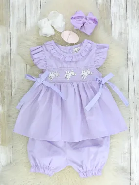 Purple Easter Bunny Smocked Ruffle Outfit