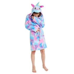 Purple Unicorn with Sparkling Stars Kids Bathrobe