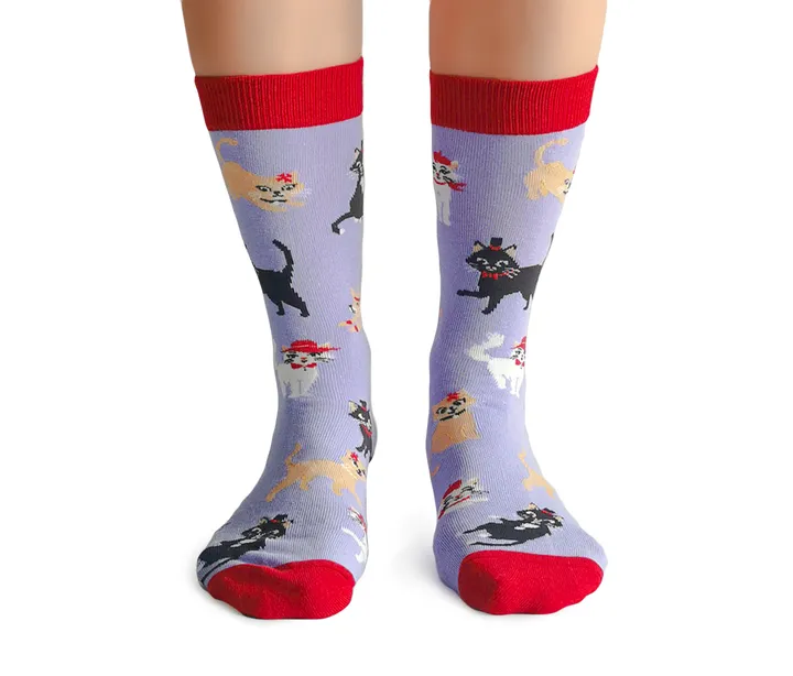 "Cats in Hats" Cotton Crew Socks by Uptown Sox - Medium