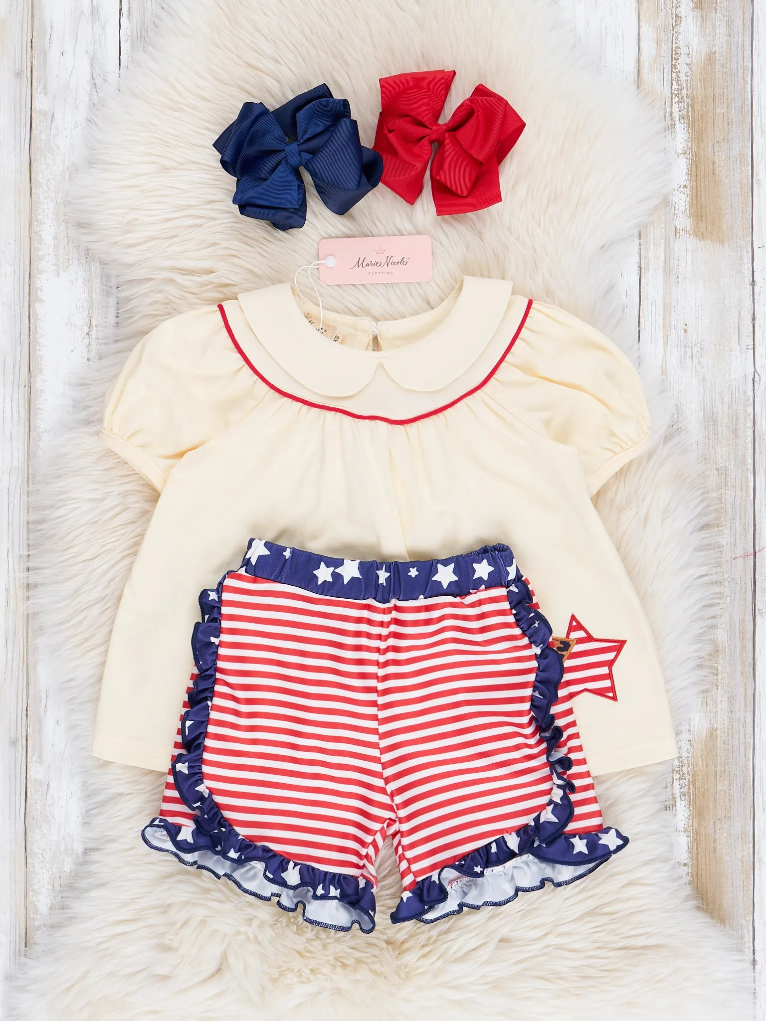 Red, White & Blue Embroidered Stars Ruffle Outfit