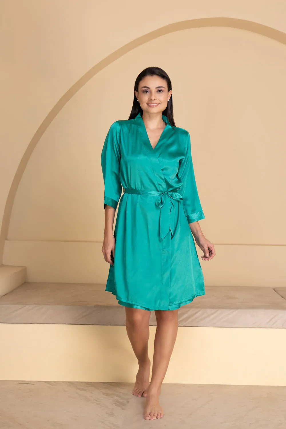 Satin Nighty & Robe in Emerald green