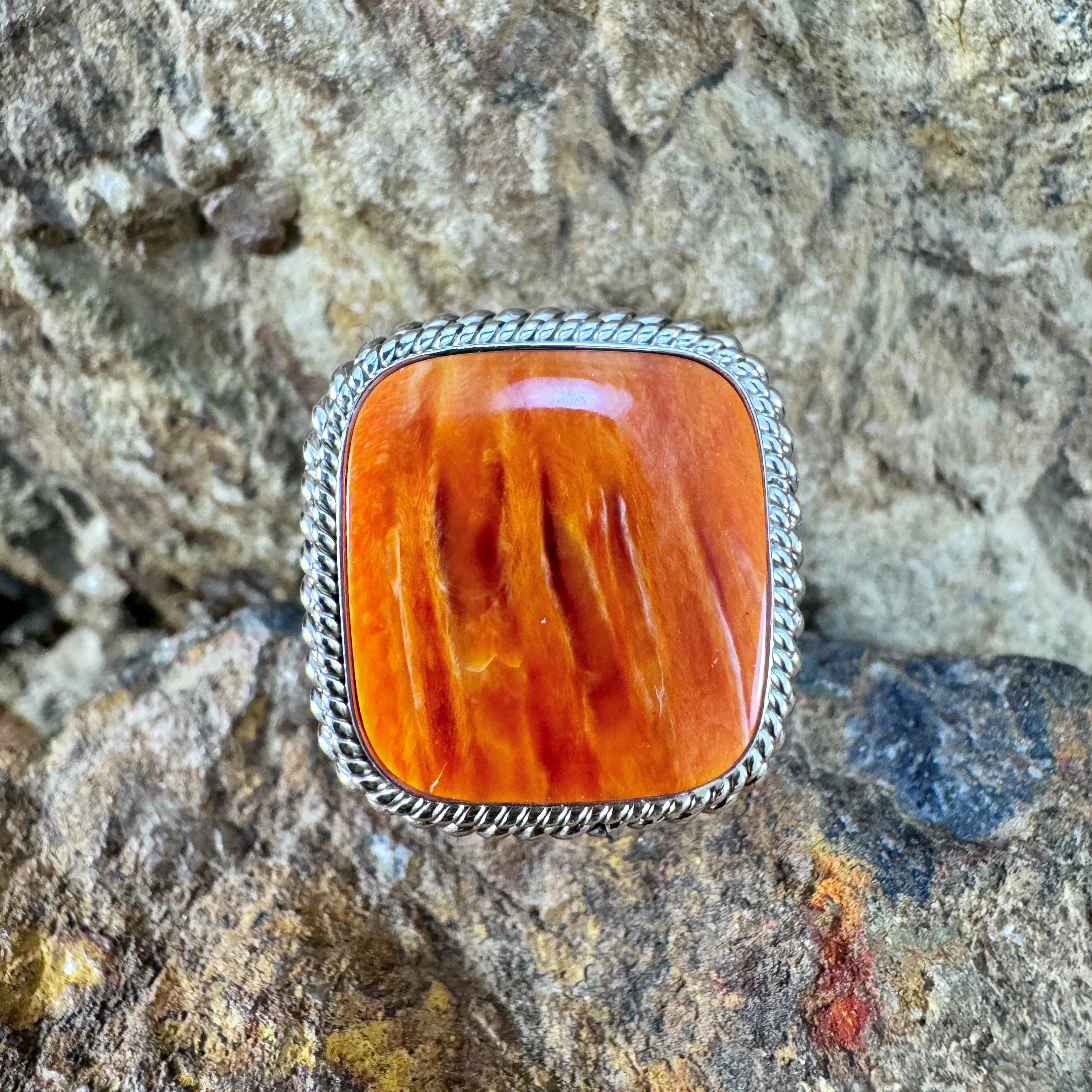 Spiny Oyster Sterling Silver Ring by Artie Yellowhorse