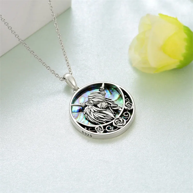 Sterling Silver Abalone Shell Highland Cow Pendant Necklace