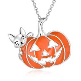 Sterling Silver Halloween Gothic Pumpkin Pendant Necklace