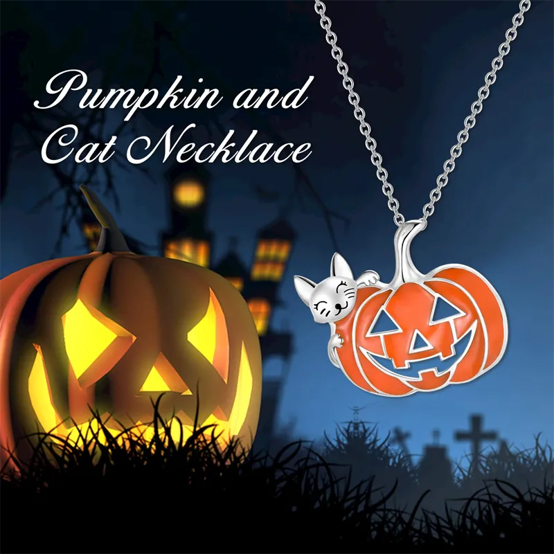 Sterling Silver Halloween Gothic Pumpkin Pendant Necklace