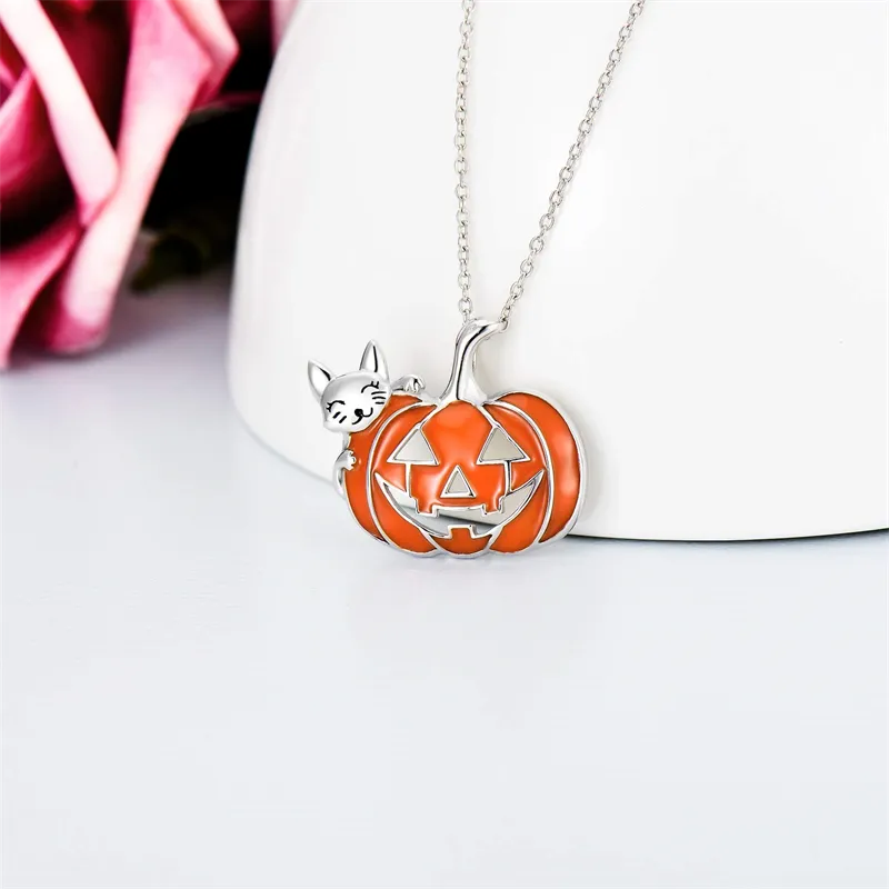 Sterling Silver Halloween Gothic Pumpkin Pendant Necklace