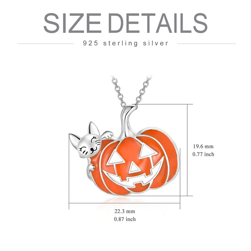 Sterling Silver Halloween Gothic Pumpkin Pendant Necklace