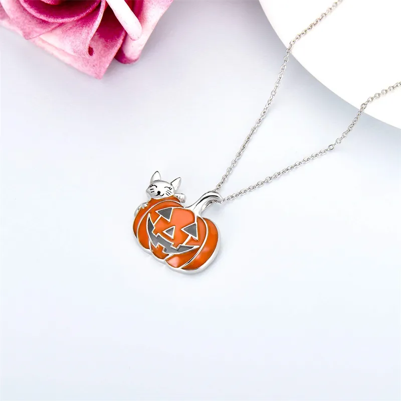 Sterling Silver Halloween Gothic Pumpkin Pendant Necklace