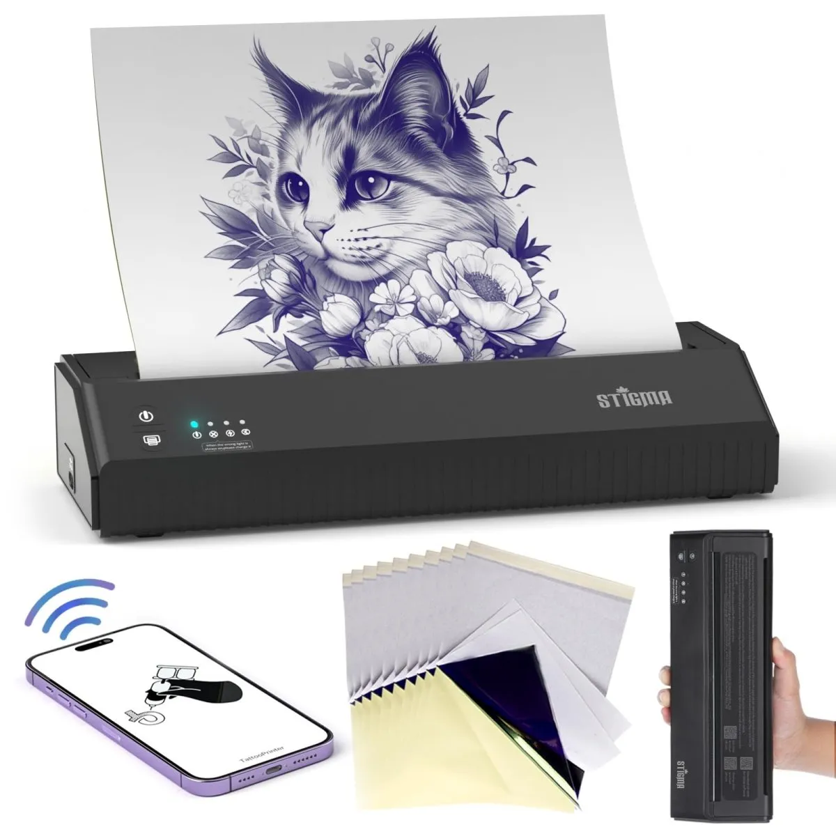 Stigma Bluetooth Wireless Tattoo Stencil Printer with 10pcs Transfer Paper MHT-P8008-US