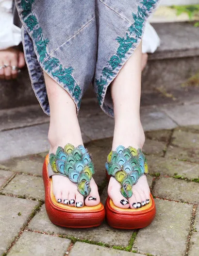 Summer Peacock Wedge Flip-flop Slippers