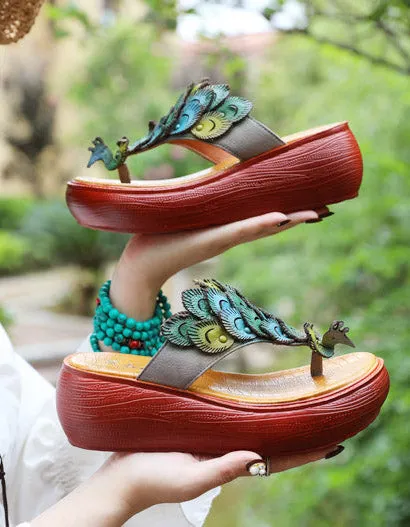 Summer Peacock Wedge Flip-flop Slippers