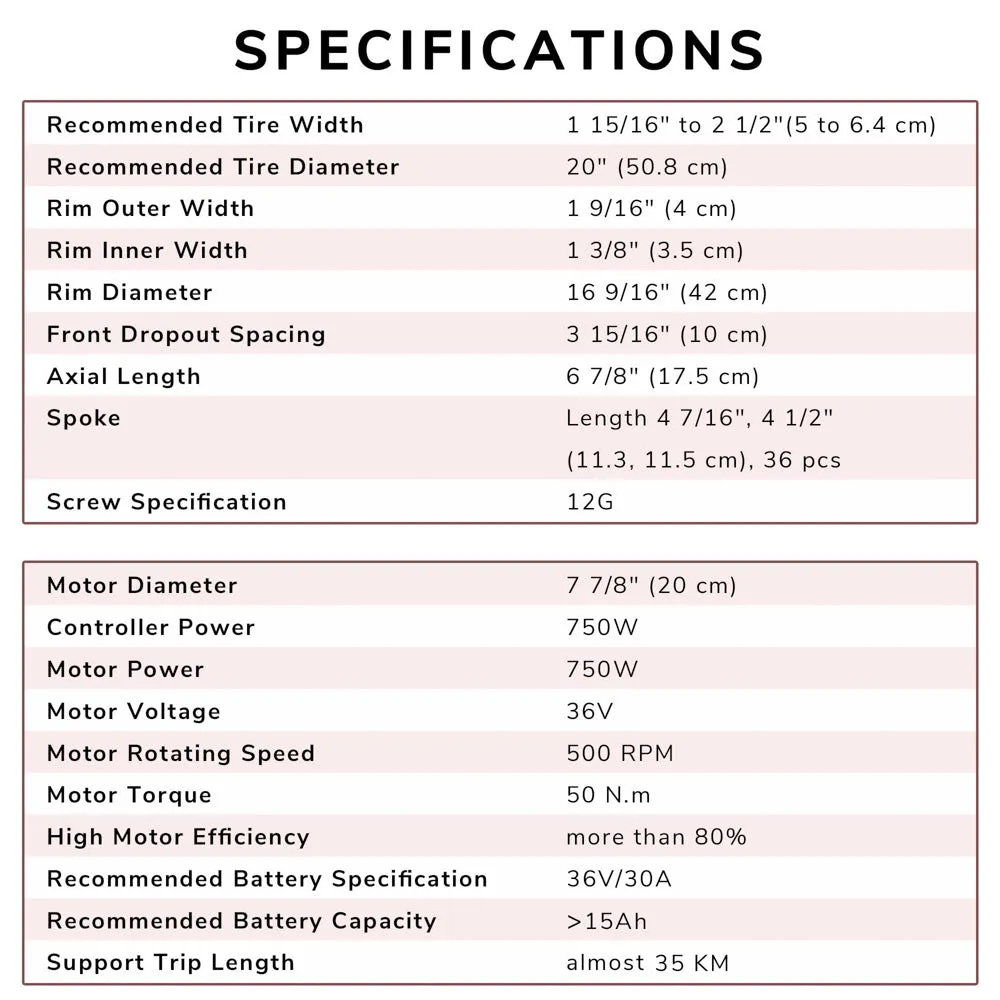 TheLAShop 36v 750W 20in Front Wheel Electric Bicycle E-Bike Motor Kit