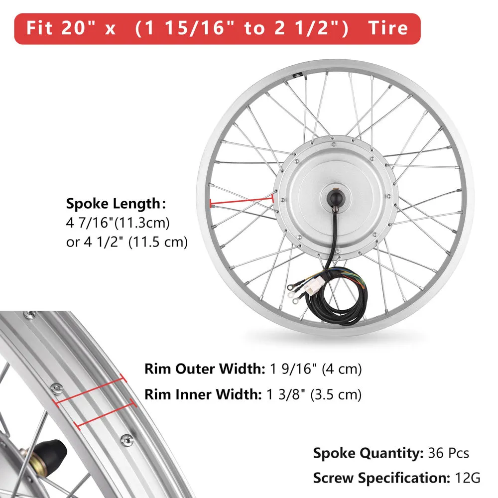 TheLAShop 36v 750W 20in Front Wheel Electric Bicycle E-Bike Motor Kit