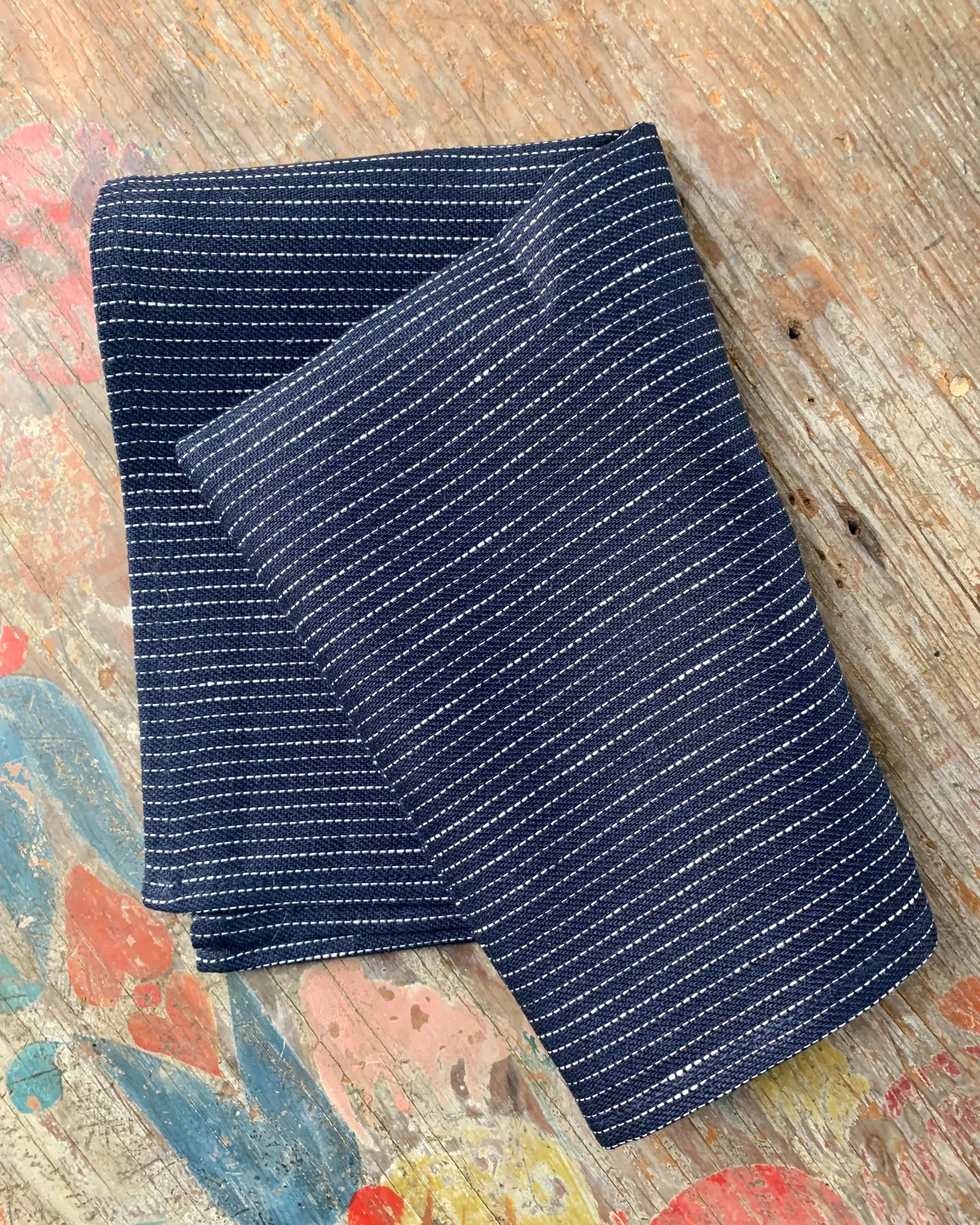 Thick Linen Kitchen Cloth: Navy Pin Stripe