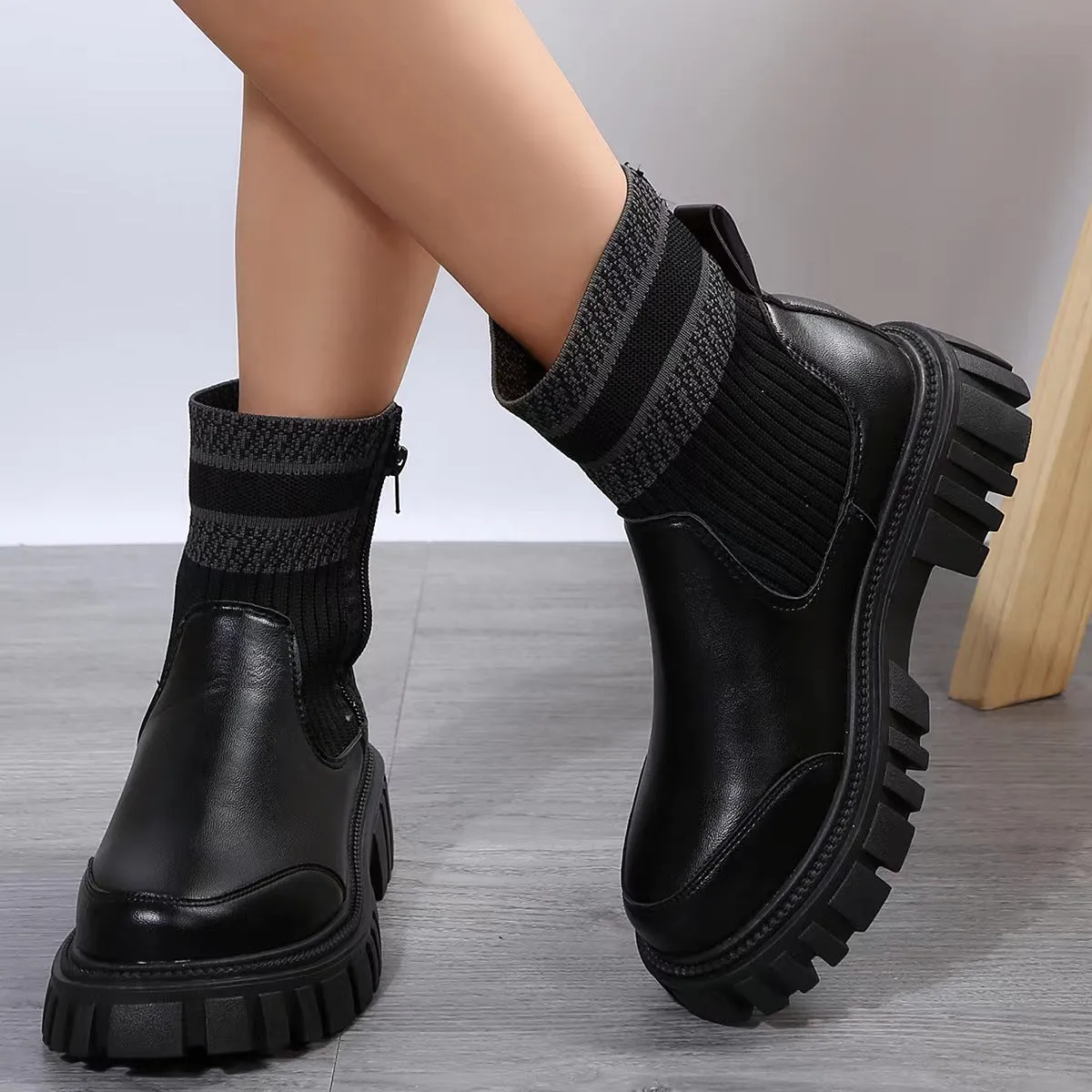 Women's Fashion Mid-Tube Side Zipper Non-Slip Thick Sole Boots